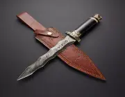 CUSTOM HANDMADE 15 INCHES DAMASCUS STEEL VIKING HUNTING KRIS DAGGER WITH SHEATH