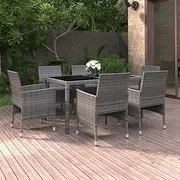 7 Piece Garden Dining Set Poly Rattan and Tempered Glass Grey, Garden Furniture Sets