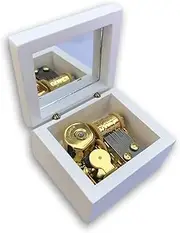 White Color Pear Wooden Wind up Music Box with Sankyo Musical Movement (60 Tunes Option) (Rock a Bye Baby)