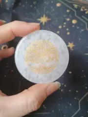 Golden Colour Tree Of Life Engraving On Quartz Crystal Polished Healing Disc