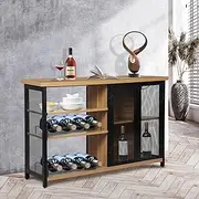 LEVEDE Industrial Wine Bar Cabinet, Buffet Sideboard Cabinet with Removable Wine Rack, Kitchen Storage Cabinet for Glasses/Bottles/Cups/Appliances, Load up tp 150kg (120cm,Oak)