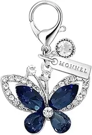[Monnel] MC609 Little Crystal Butterfly Lobster Clasp 3D Charm for Women with Velvet Bag (Dark Blue,1 Piece)