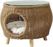 Gardeon Outdoor Coffee Table Wicker Side Tables Pet Bed Patio Furniture Timber Desk Cafe Garden Pool Deck Backyard Camping Living Room Bedroom Rattan Round Glass Top Natural