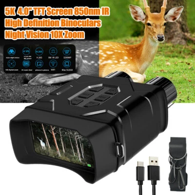 5K Night Vision Goggles Infrared Digital 10X Zoom Binoculars w/ 4" LCD Screen