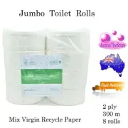 ECO Premium Jumbo Toilet Roll Mix White Virgin Recycle 2ply 300m 8rolls Polybag