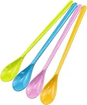 VAKTOK 4PCS Colorful Plastic Long Coffee Spoons (Pink, Yellow, Blue, Green) - Long Handle Melamine Mixing Spoons for Ice Cream, Cocktails, Hot Chocolate