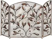 Fireplace Screen Guard, Fireplaces Spark Protection Small Flat Guard Fireplace Screen, Solid Wrought Iron Frame with Metal Mesh, Free Standing Gate Spark Guard Cover, 50 W × 30 H, Red Copper