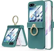 [ELEPIK] for Samsung Flip 6 Case with Hinge Protection, Samsung Galaxy Z Flip 6 Case with Ring Kickstand [Back Window Screen Protector] Protective Cover for Samsung Galaxy Z Flip 6 5G, Green