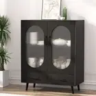 Artiss Buffet Sideboard Cupboard Cabinet Doors 2-Tier Shelf Storage Table Black