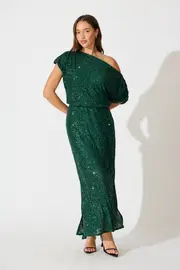 Women's Party Amiri Off Shoulder Maxi Dress Off The Shoulder in Green Emerald Sequin 8