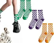 [CHUNFO] Womens Plaid Vintage Socks Colorful Running Checkerboard Crew Socks Cotton Casual Size5-9.5