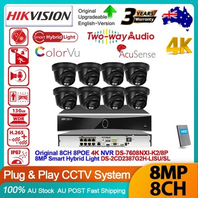 Hikvision 8CH CCTV System 4K 8MP ColorVu IR Acusense Camera 2Way Audio Alarm Lot