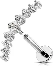 [OUFER] 16G Gold Conch Piercing Internal Thread Titanium G23 Helix Earring Cartilage Ear Piercing Clear CZ Conch Lobe Lip Stud for Women 8 mm Flat Back Earring