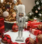 15” Christmas Soldier Nutcracker White Silver Glitter Home Decor beautiful New