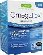 Omegaflex Glucosamine with High Strength Fish Oil, Virgin Evening Primrose Oil, Vitamin C & E, Joint Health Support, with Omega-3 & 6, 70% Concentration High EPA Fish Oil, 60 Softgels