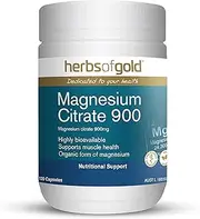 Herbs of Gold Magnesium Citrate 900 120 Vegan Capsules, Multicolour