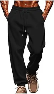 Men's Loose Fit Sweatpants Running Outdoor Soft Joggers Pants Drawstring Elastic Waist Trousers with Zipper Pockets