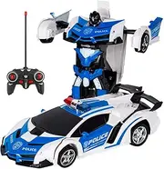 Remote Control Car Rc Cars Robot Toys 2 in 1 Design Transform Robot Toys for Kids with One-Button Deformation Christmas Birthday Gift (Blue)