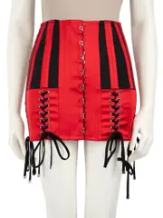 Red Lace-Up Detail Corset Skirt