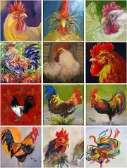 Tumbled Marble Mural Art Roosters Backsplash Tile #793
