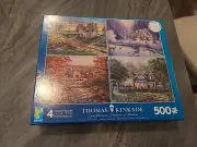New Thomas Kinkade Four Seasons 4 x 500 PC Puzzles 2000 Ceaco Christmas