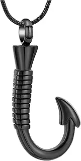 DOTUIARG Cremation Jewelry Stainless Steel Man Fish Hook Shape Pendant Urn Necklace for Ashes Free Engraving Memorial Keepsake