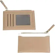 [uxcell] 2pcs Small Credit Card Holder Slim PU Leather Wallet Minimalist Card Case Holder Coin Purse Change Purse with Zipper for Men Women (Khaki)