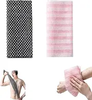 Roczential 2 Pack Back Scrubber for Shower Bath, Exfoliating Body Scrubber, Japanese Scrub Wash Cloth, Exfoliating Washcloth Towel for Men Women, Body Exfoliator Loofah Luffa Sponge Net Rag Back Washer(Black & Pink)