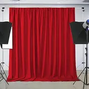 Joydeco Red Backdrop Curtains for Parties, Polyester Photography Backdrop Drapes for Wedding Decorations Family Home Gathering, Wrinkle Free 5ftx10ft Set of 2 Panels Curtains with Rod Pockets