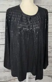 Anne Klein One Piece Top Jacket Women's Medium Black Linear Shine Sparkle NEW