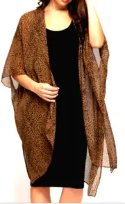 Duster Cardigan Camel Leopard Print Woven Cover-up Kimono Style One Size