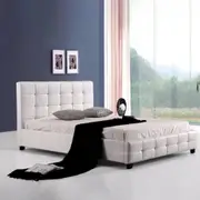 LEON Luxe White PU Leather Upholstery Bed Frame/Queen/King