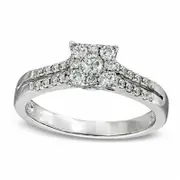 Previously Owned - 0.50 CT. T.W. Natural Diamond Square Cluster Engagement Ring in Solid 14K White Gold