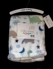 New!! BABY Boys White Plush "Dinosaurs" "Little Honey" BLANKET sz 30" x 40" NWT