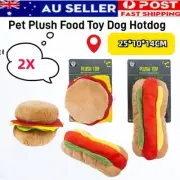 2PK Pet Plush Food Toy Dog Hotdog Bun Burger Chew Interactive Training Fetch Toy