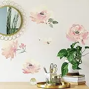 RoomMates RMK3673SCS Floral Blooms Peel and Stick Wall Decals, Pink, Peach, Green