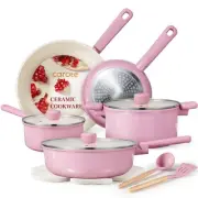 Ceramic Pots and Pans, Nonstick Cookware Set Kitchen Cooking Sets, 14pcs Indu...