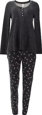 HUE Textured Soft Rib Knit Lounge Set BLACK DRINKS M NEW (741)