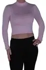 Womens Turtle Neck Long Sleeve Cropped Casual Plain Skinny Fit Stretch Tight Top