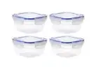 Large Plastic Food Storage Container with airtight Lid- 4 Pack (BPA Free)