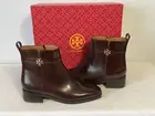 TORY BURCH Everly Flat Boots Etruso Calf Sierra Brown Leather Sz. 7.5 M