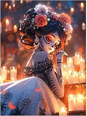 Paint by Number Kits for Adults Beginners - MXCF Easy Gothic Acrylic Skull Bride Paint by Numbers Kit, DIY Watercolor Skeleton Paint by Numbers Kits on Canvas for Home Wall Decor 12x16inch
