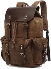 Genuine Leather Canvas waxed Backpack Travel Rucksack Laptop Bag