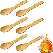 6PCS Tiny Bamboo/Wooden spoon for honey, Small Wooden Spoons/Bamboo Table Spoon for stirring, Ice-Cream, Mini Condiment Spoons for Condiments, Spices, Sugar, Salt