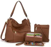 Large Crossbody Bags Ladies Shoulder Handbags Purse and Wallet 3pcs/Set Brown