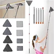 2M Long Handle Wall Cleaner, 3-in-1 360° Adjustable Baseboard Cleaning Mop Sweeper, Triangle Ceiling Cleaning Tool Duster with Extendable Pole 2 Heads 8 Reusable Pads Squeegee for Window Floor