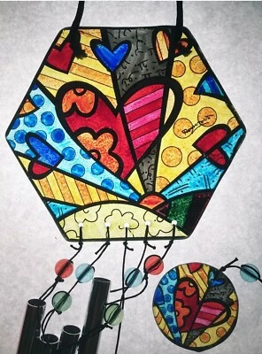 ROMERO BRITTO NEW GIFTCRAFT 2009 Heart Bubbles Colorful Art Outdoor windchime