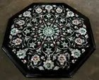 14 x 14 Inches Black Marble Hallway Side Table Pietra Dura Art Coffee Table Top