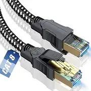 Cat 8 Ethernet Cable 0.5m, SWECENT Nylon Braided 40Gbps High Speed 2000Mhz Round Network LAN Patch Cord SFTP RJ45 Internet Cable Shielded in Wall, Indoor&Outdoor for Router,Modem,Gaming,Switch-Black