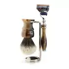 New Men Luxury Shaving Brush 5 Edges Razors Badger Hair Shavers Gift Set Antique